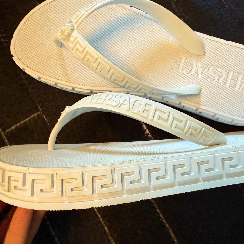 Versace White Sandals with Geometric Pattern
